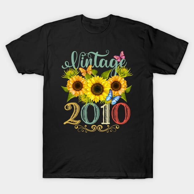 Vintage 2010 Sunflower 12th Birthday Awesome Since 2010 T-Shirt by Presnall